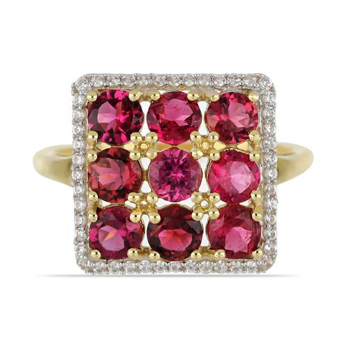 BUY 14K GOLD REAL RUBELLITE GEMSTONE CLUSTER RING